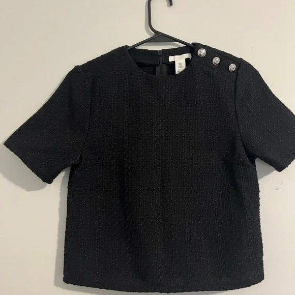 H&M Black Blouse with Silver Shoulder Buttons - Picture 1 of 10